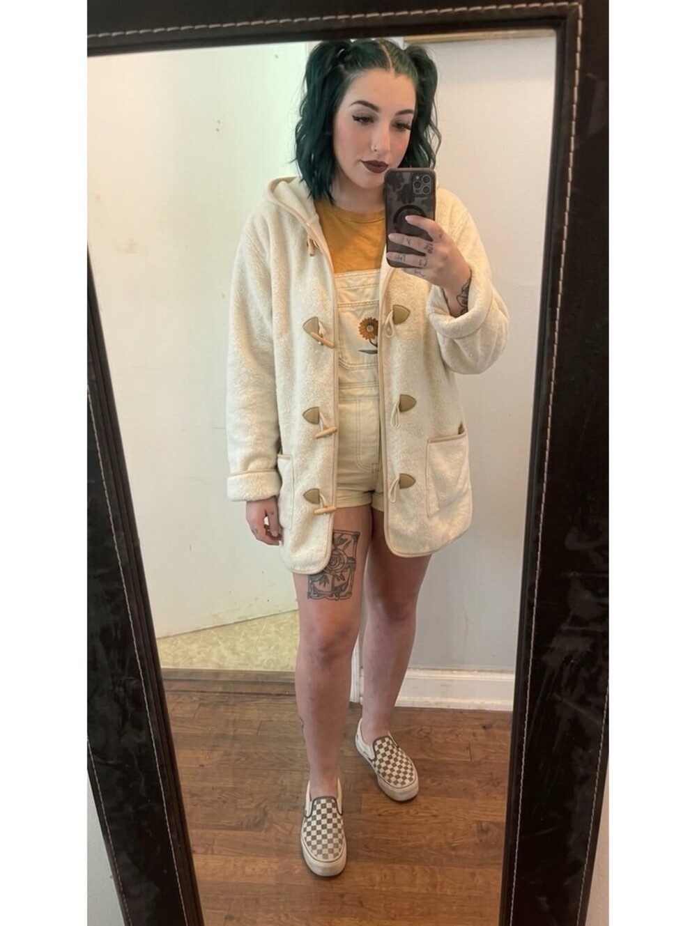 Vintage Crazy Horse Hooded Fleece Duffle Jacket Cream Toggle Coat Women's Size M